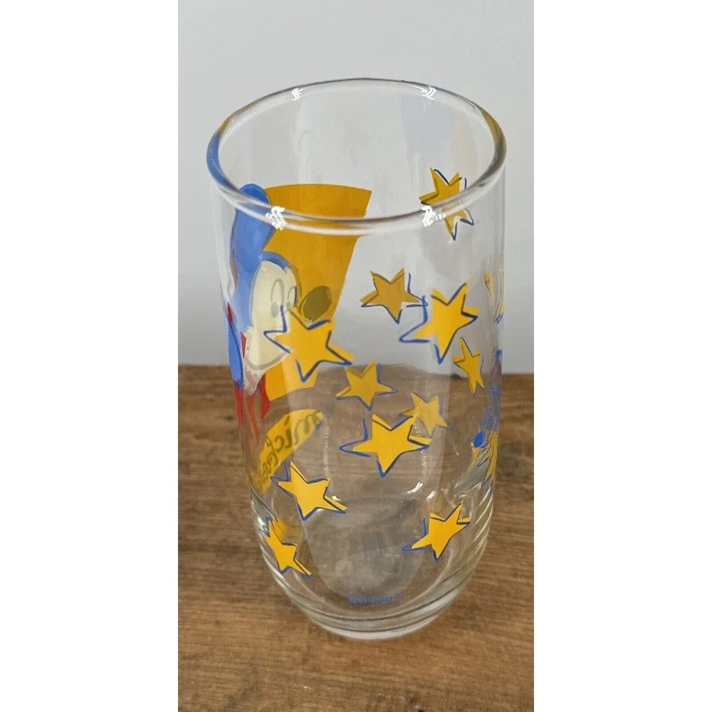 Mickey Mouse Drinking Glass Anchor Hocking Disney Yellow‎ Stars 16 oz Vintage